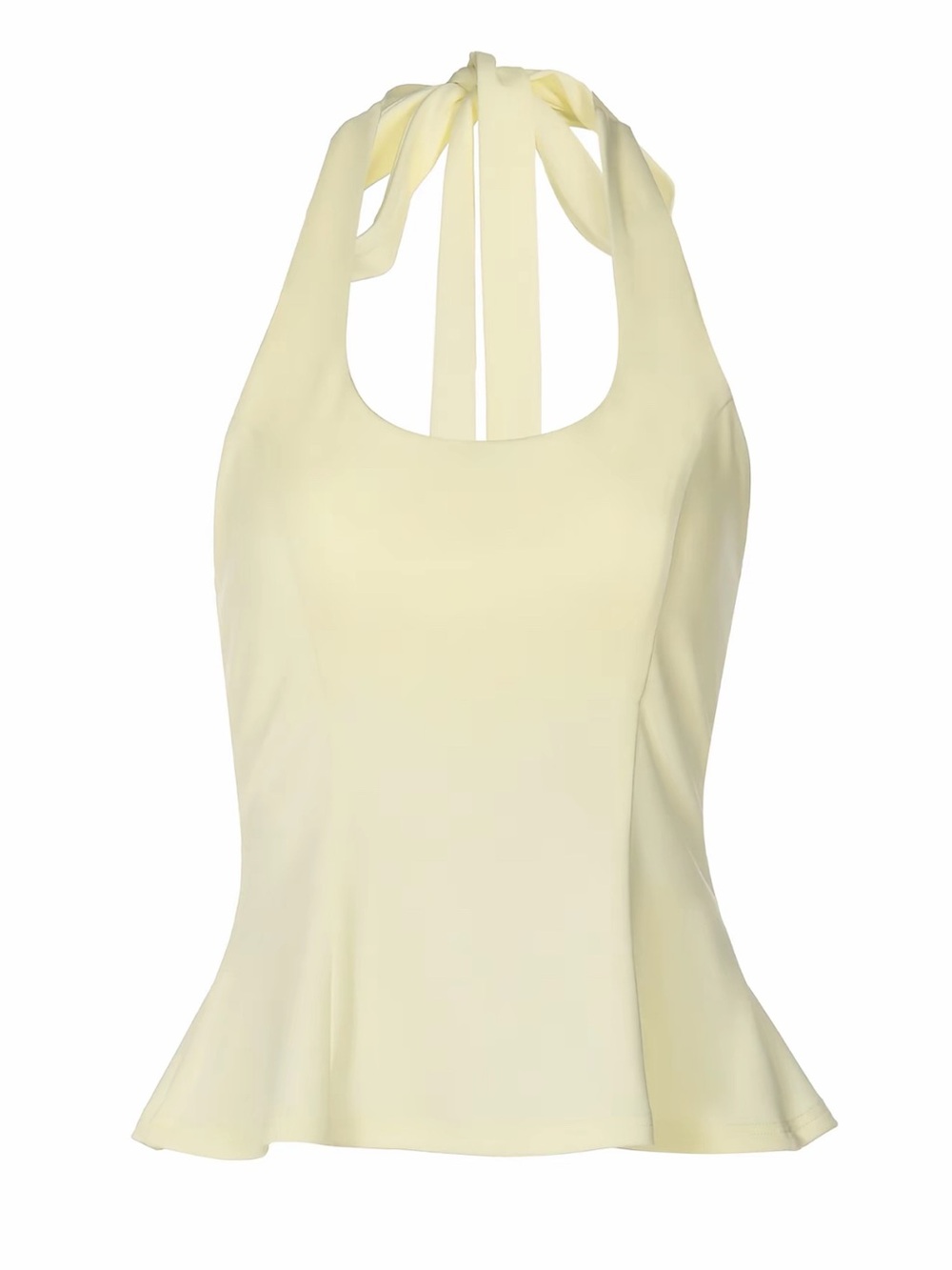 Halter Tie Neck Peplum corset back Top in Pale Yellow